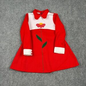 Alyssa Dress Girls Size 6X Vintage Red White Flower Long Sleeve Peter Pan Collar